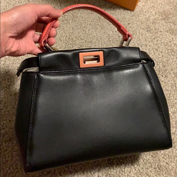 Fendi Handbags - Fendi Mini Peekaboo in Black/Pink Handle